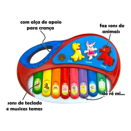 Piano Musical Educativo Animais Brinquedo Som Infantil Bebe Cor